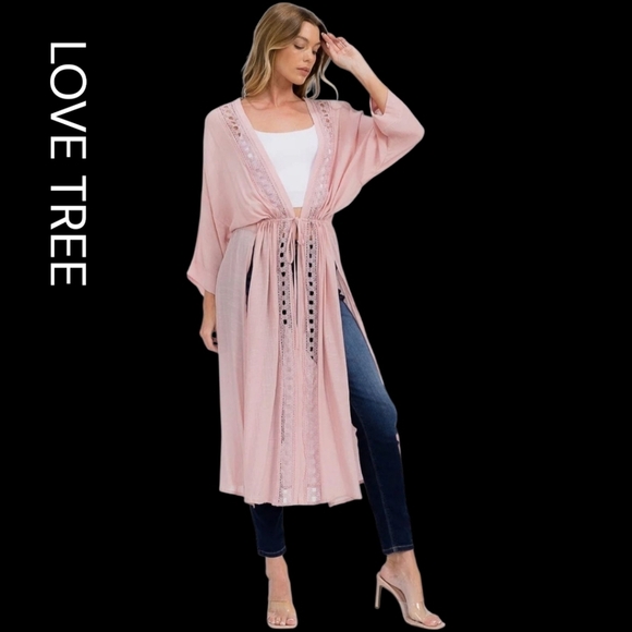 Love Tree Tops - Love Tree Blush Pink Lace Cardigan. Sizes Small, Medium, Large.